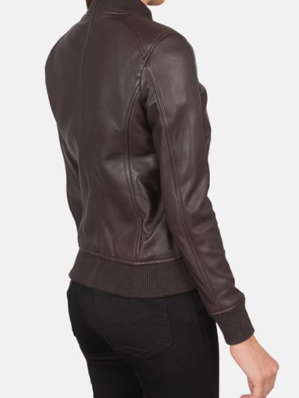 Women's Bliss Maroon Leather Bomber Jacket - Sale Now