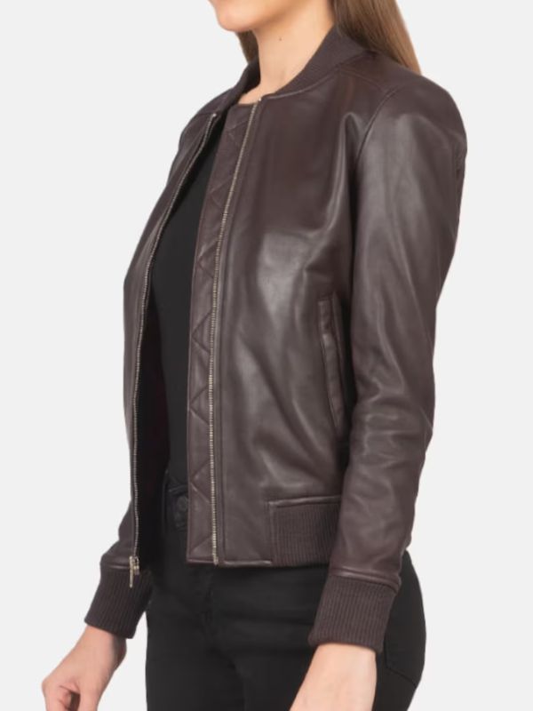 Women's Bliss Maroon Leather Bomber Jacket - Sale Now
