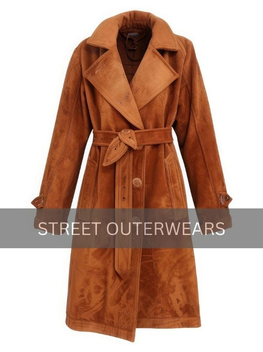 Women's Brown Stylish Crossover Suede Leather Coat