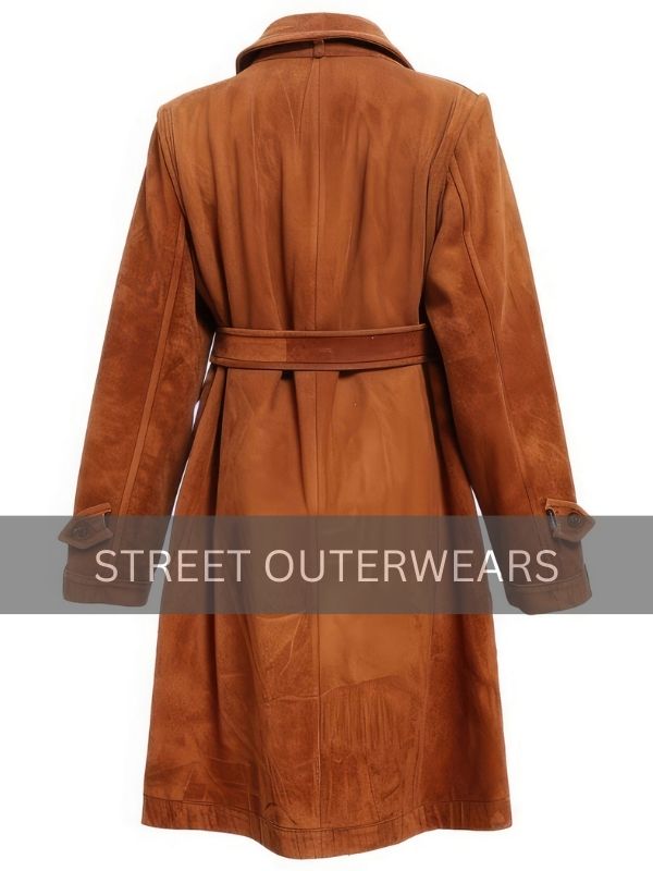 Women's Brown Stylish Crossover Suede Leather Coat