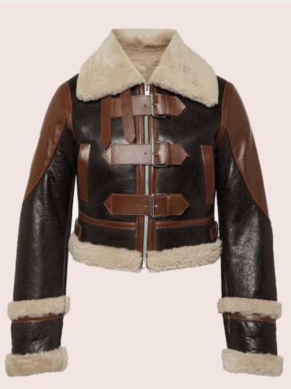 Women's Sheepskin Genuine Black and Brown Leather Shearling Jacket