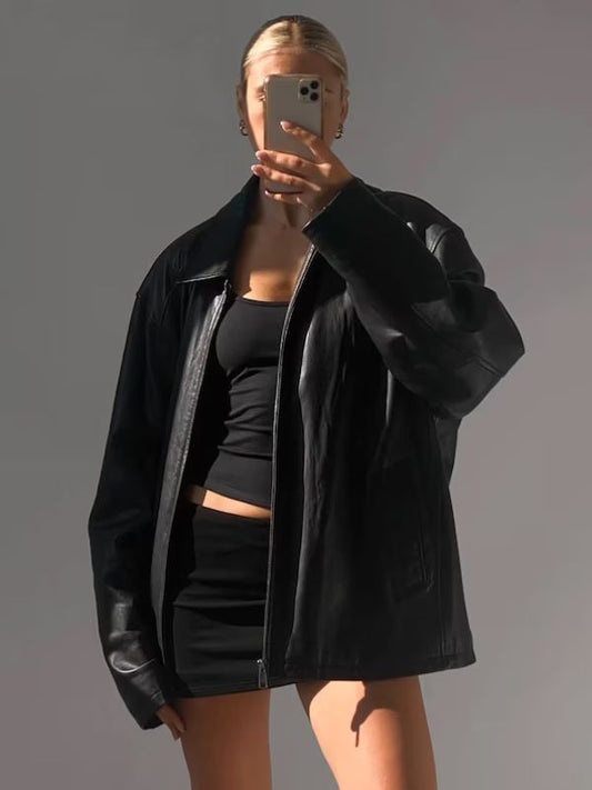 Women Vintage 90's Oversized Straight Black Jacket