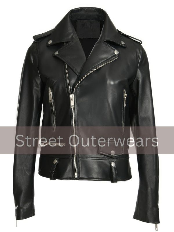 Womens Biker Black High Fashion Street Racer Motorcycle Jacket