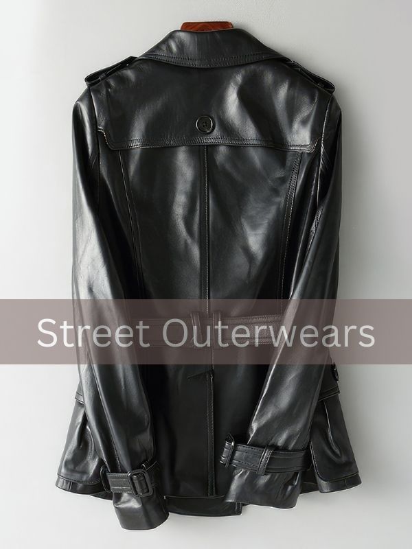 Womens Black Sheepskin Double Breasted Trench Coat
