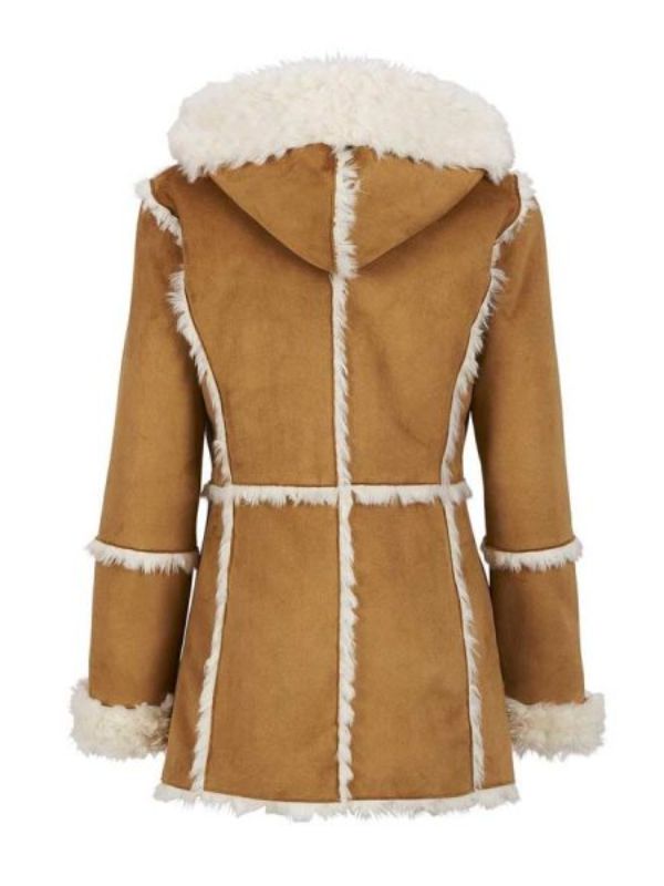 Womens Brown Fur Suede Overcoat