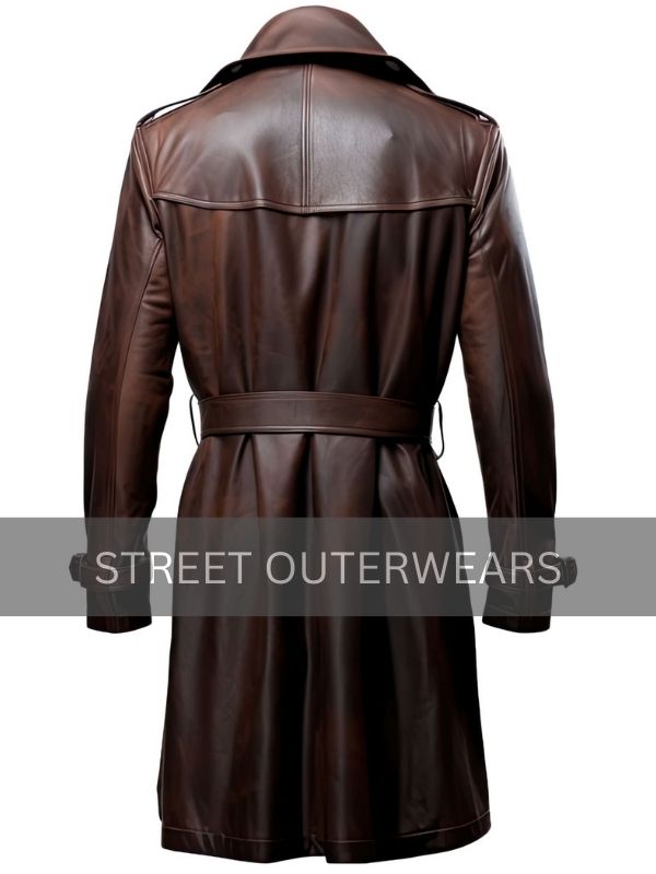 Men's Distressed Brown Leather Coat With Belt