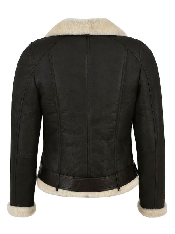 Womens lambskin Chestnut B3 Aviator Black Biker Jacket - Sale Now