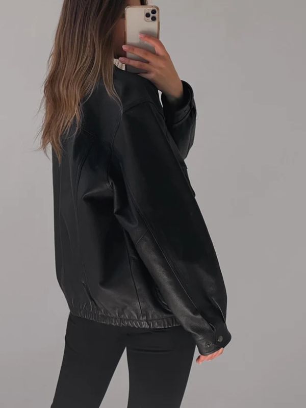 Womens Oversized Victorian Nostalgic Black Leather Jacket