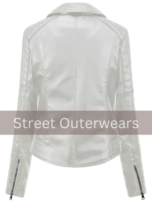 Womens White Quilted Biker Moto Racer Leather Jacket