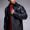 Borg Lined Oversized Black Leather Jacket