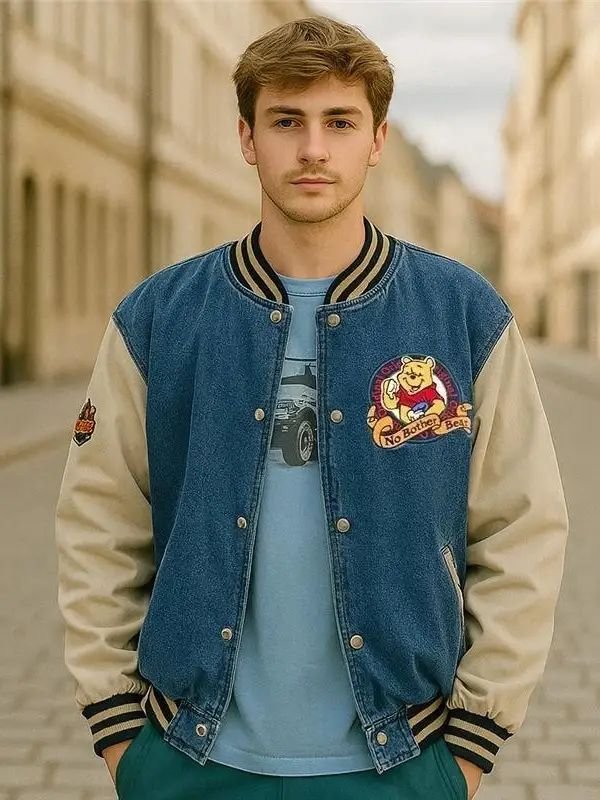 Vintage 90s Unisex Winnie The Pooh Denim Varsity Jacket