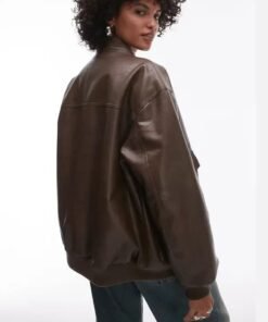 Womens Faux Leather Oversized Bomber Jacket