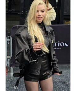 Anya Taylor-Joy Oversized Biker Black Leather Jacket