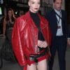 Anya Taylor-Joy Oversized Biker Red Leather Jacket