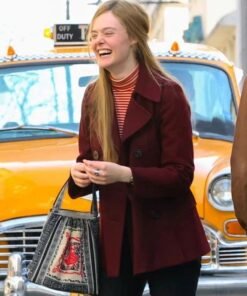 A Complete Unknown Elle Fanning Maroon Pea Coat
