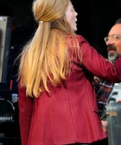 A Complete Unknown Elle Fanning Maroon Pea Coat