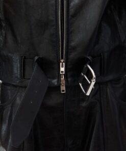 Hailey Bieber Oversized Bomber Black Leather Jacket Hailey Bieber Oversized Bomber Black Leather Jacket