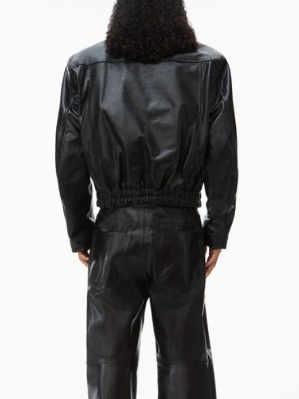 Hailey Bieber Oversized Bomber Black Leather Jacket Hailey Bieber Oversized Bomber Black Leather Jacket - Image 3