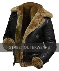 B3 Fur Black Genuine Leather Aviator Flight Jacket