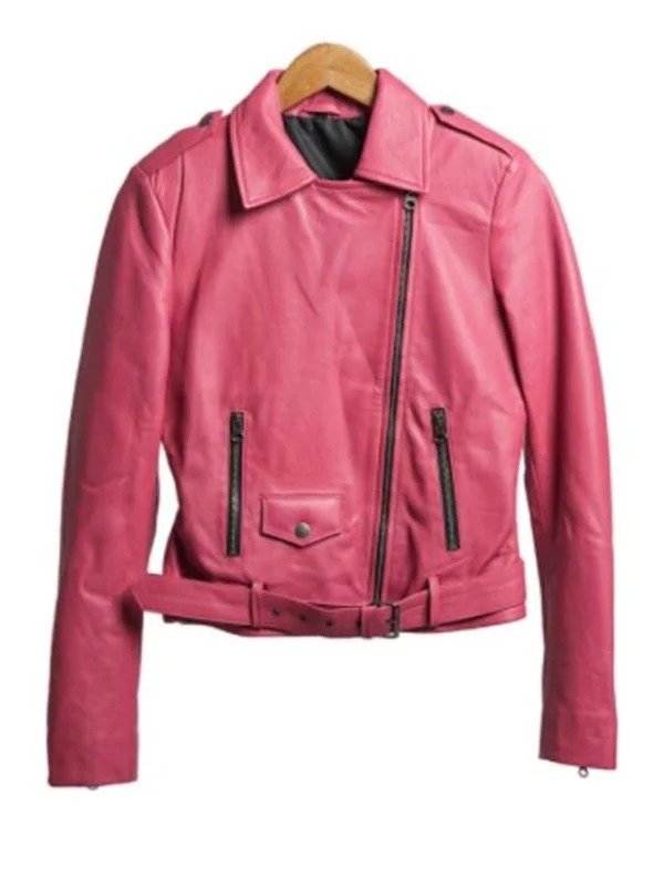 Barbie Pink Biker Style Leather Jacket for Women Barbie Pink Biker Style Leather Jacket for Women - Image 2