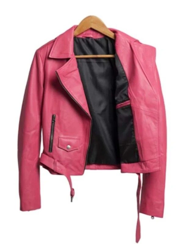 Barbie Pink Biker Style Leather Jacket for Women Barbie Pink Biker Style Leather Jacket for Women - Image 3