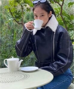 Alternative view of Blackpink Jennie Kim Cropped Shearling Leather Jacket