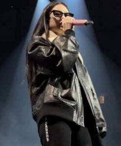 Blackpink Jennie kim Fur Collar Oversized Leather Jacket