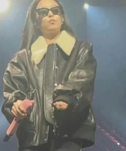 Blackpink Jennie kim Fur Collar Oversized Leather Jacket