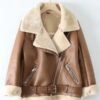 Women Thick Sheepskin Fur Leather Long Jacket