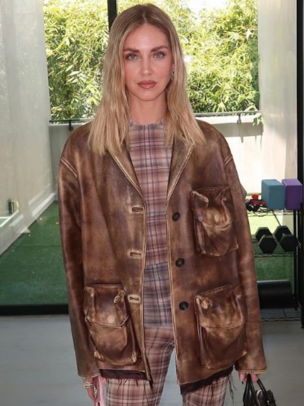 Chiara Ferragni Oversized Brown Distressed Jacket Chiara Ferragni Black Leather Coat