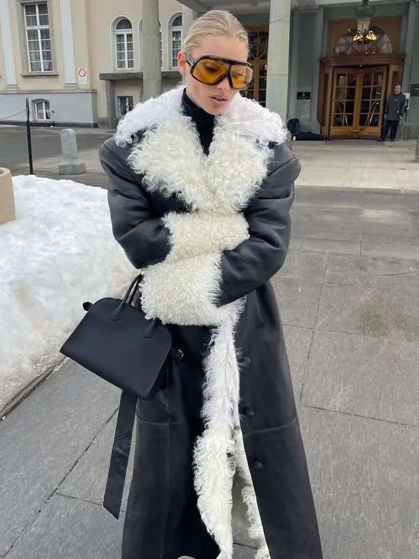 Elsa Hosk Black Shearling Leather Coat Elsa Hosk Black Shearling Leather Coat