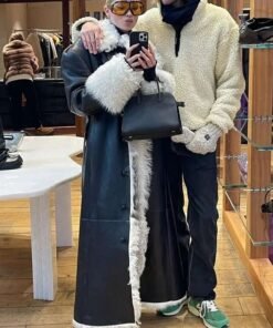 Elsa Hosk Black Shearling Leather Coat Elsa Hosk Black Shearling Leather Coat