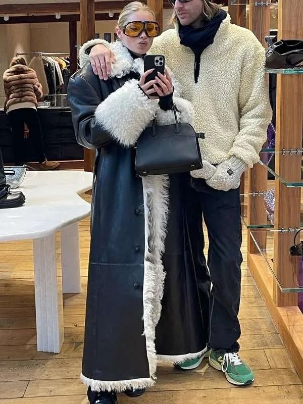 Elsa Hosk Black Shearling Leather Coat Elsa Hosk Black Shearling Leather Coat - Image 4