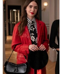 Lily Collins Emily in Paris S04 Red Leather Coat
