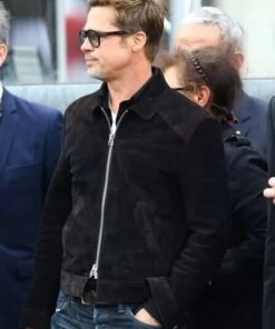 F1 Brad Pitt Black Suede Leather Jacket