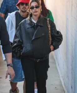 Oversized 90s Hailey Bieber Biker Black Leather Jacket