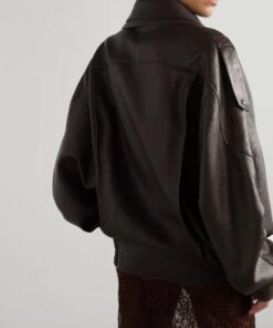 Hailey Bieber Oversized Textured-Leather Jacket