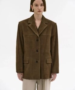 Alternative view of Hailey Bieber Pecan Suede Leather Long Blazer