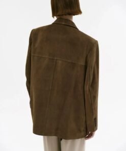 Hailey Bieber Pecan Suede Leather Long Blazer