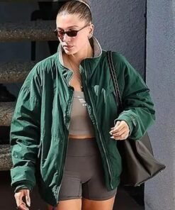 Alternative view of Hailey Bieber Pilates Class Green Bomber Jacket