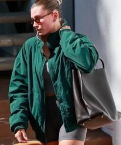 Hailey Bieber Pilates Class Green Bomber Jacket Hailey Bieber Pilates Class Green Bomber Jacket
