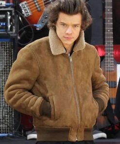 Alternative view of Harry Styles Street Style Brown Suede Leather Jacket