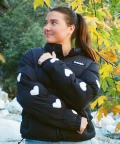 Heart Black Puffer Jacket - Free Shipping