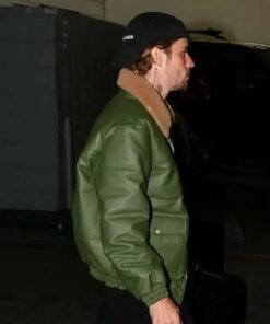 Justin Bieber Green Aviator Leather Jacket