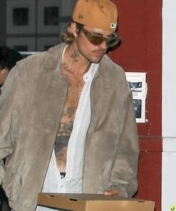 Justin Bieber Oversized Camel Leather Jacket