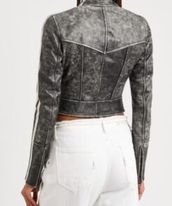 Katy Perry Distressed Cropped Leather Jacket