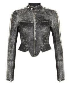 Katy Perry Distressed Cropped Leather Jacket