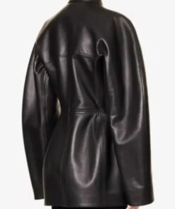 Katy Perry Oversized Black Leather Coat