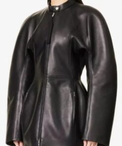 Katy Perry Oversized Black Leather Coat