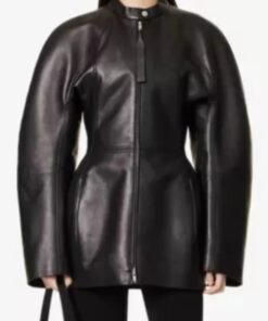 Katy Perry Oversized Black Leather Coat